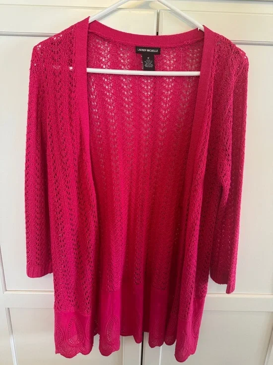 Lauren Michelle Openwork Knit Cardigan - Bright Fuchsia - Picture 4 of 5
